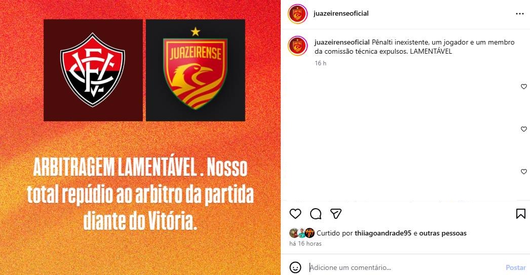 Juazeirense protesta contra arbitragem do jogo contra o Vitória